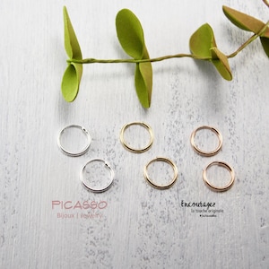 Anneaux 12mm, en argent sterling .925, Or rempli 14K, Boucles d'oreilles délicates, Dormeuse, Créole, Boucles minimalistes, Femme, Fille