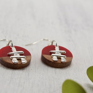 Inukshuk earrings, Wood and resin, Rustic, Light earrings, For nature lover, Boho chic, Christmas gift image 6