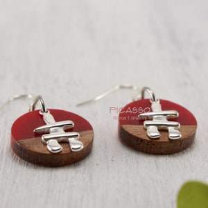 Inukshuk earrings, Wood and resin, Rustic, Light earrings, For nature lover, Boho chic, Christmas gift image 4