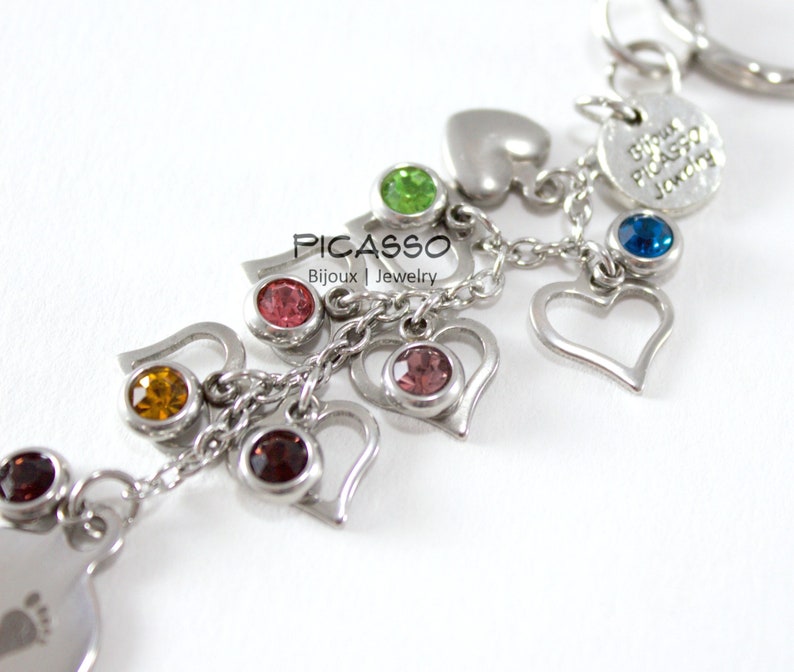 Birthstone, personalized your jewelry, stainless steel and glass, necklace, bracelet, key ring, family, unique gift image 2