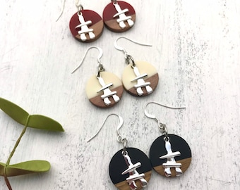 Inukshuk earrings, Wood and resin, Rustic, Light earrings, For nature lover, Boho chic, Christmas gift