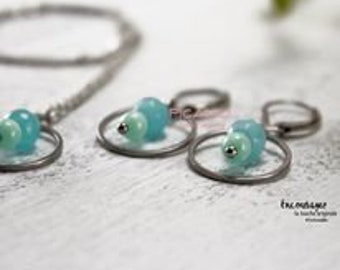 Necklace and earrings set, Aquamarine and ring, Silver and blue, March stone, to wear every day, Closed hooks