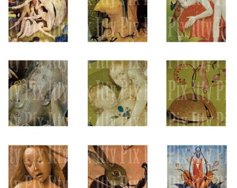 Hieronymus Bosch Collage Sheet - digital collage sheet  - .75" x .83" - scrabble tile collage