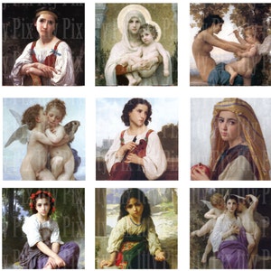 Digital Collage Sheet - Inchies - Bouguereau 1 inch square - Angels - Religious - Fine Art - Instant Download