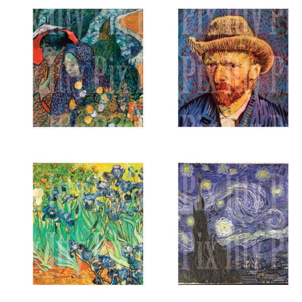 Digitale Collage Sheet - Van Gogh Digital Collage Sheet - .75 "x .83" - Scrabble Tile Collage