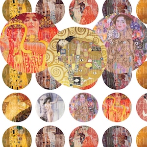 Klimt digital collage sheet - 1 inch circle digital collage - Instant Download