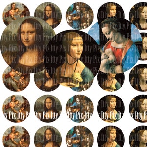 Leonardo da Vinci digital collage sheet 1 inch circle digital collage Instant Download image 1