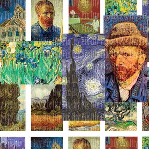 Van Gogh digital collage sheet - 1x2 inch digital collage - domino collage sheet - Instant Download