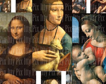 Leonardo da Vinci digital collage sheet - .75 x 1.5 inch rectangle digital collage - bamboo tile collage sheet - Instant Download