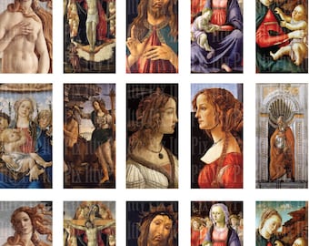 Botticelli Digital Collage Sheet - .75 x 1.5 inch rectangle digital collage - bamboo tile collage sheet - Instant Download