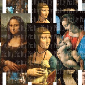 Leonardo da Vinci digitaal collageblad - 1x2 inch rechthoekige digitale collage - dominocollageblad - Direct downloaden