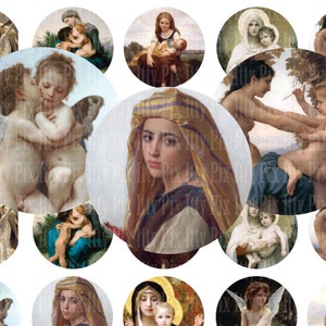 Bouguereau digital collage sheet - 1 inch circle - Angels - Religious - bottlecap - Fine Art - Instant Download