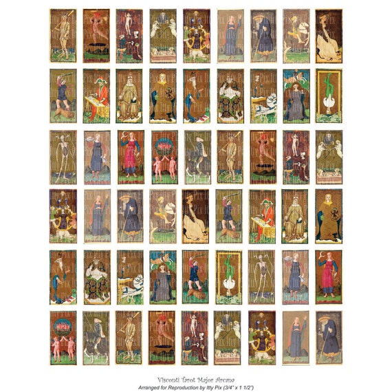 Digital Collage Sheet - Tarot - Visconti-sforza - .75 X 1.5 Inch