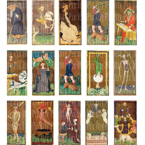 Digital Collage Sheet - Tarot - Visconti-sforza - .75 X 1.5 Inch