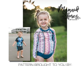 Mermaid Shores Collection- Reagan Rash Guard PDF Pattern instant download Sizes 1/2-14years