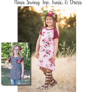 Girls Nina Swing Top, Tunic & Dress PDF Sewing Pattern instant download Sizes 1/2-14