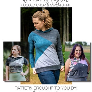 Adult Logan Colorblock Hooded Crop & Sweatshirt PDF Sewing Pattern (Women's Standard Measurement Chart)