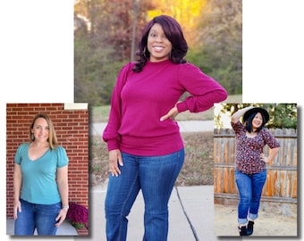 Adult Pepper Puff Sleeve Top & Sweater PDF Sewing Pattern