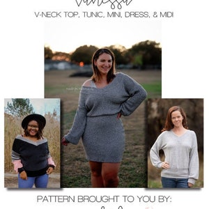 Vanessa V-neck Top, Tunic, Mini, Dress, & Midi PDF Sewing Pattern