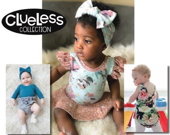 Clueless Collection: Baby Tai Bodysuit, Skirted Leo & Top PDF Sewing Pattern Sizes Newborn-18/24 Months