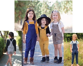 Youth Zoey + Zeke Knit Overall Shorts, Jogger, & Skirt PDF Sewing Pattern 1/2- 14