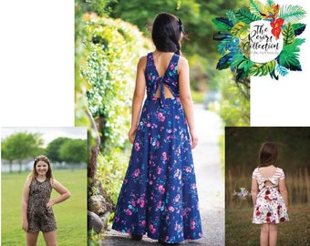 Puede incluir: Un patrón de costura para un vestido, un vestido largo y un mono llamado "Kaia" de The Resort Collection de Catherine Muzzatti para Made for Mermaids.