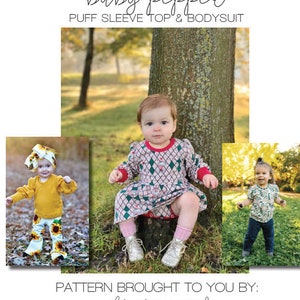 Baby Pepper Puff Sleeve Top & Bodysuit PDF Sewing Pattern Sizes Newborn-18/24 Months