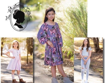 The Whistledown Collection: Youth Eloise Peasant Sleeve Crop, Top, Peplum & Dress  PDF Sewing Pattern 1/2- 14