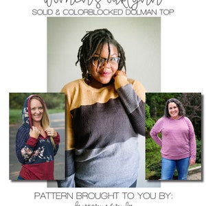 Adult Oaklynn Solid & Colorblocked Dolman Pullover PDF Sewing Pattern