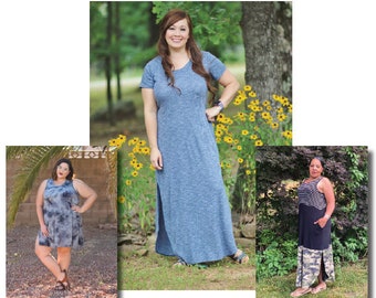 Adult Sage Split Hem Tunic, Dress, Midi & Maxi PDF Sewing Pattern Sizes