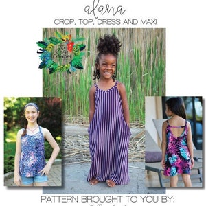 Resort Collection- Youth Alana Crop, Top, Dress & Maxi PDF Sewing Pattern Sizes 1/2-14