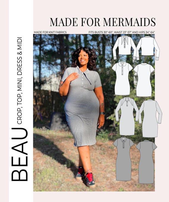 beau knit dress Polo Crop, Top, Mini, & Midi PDF Sewing Pattern nav-190