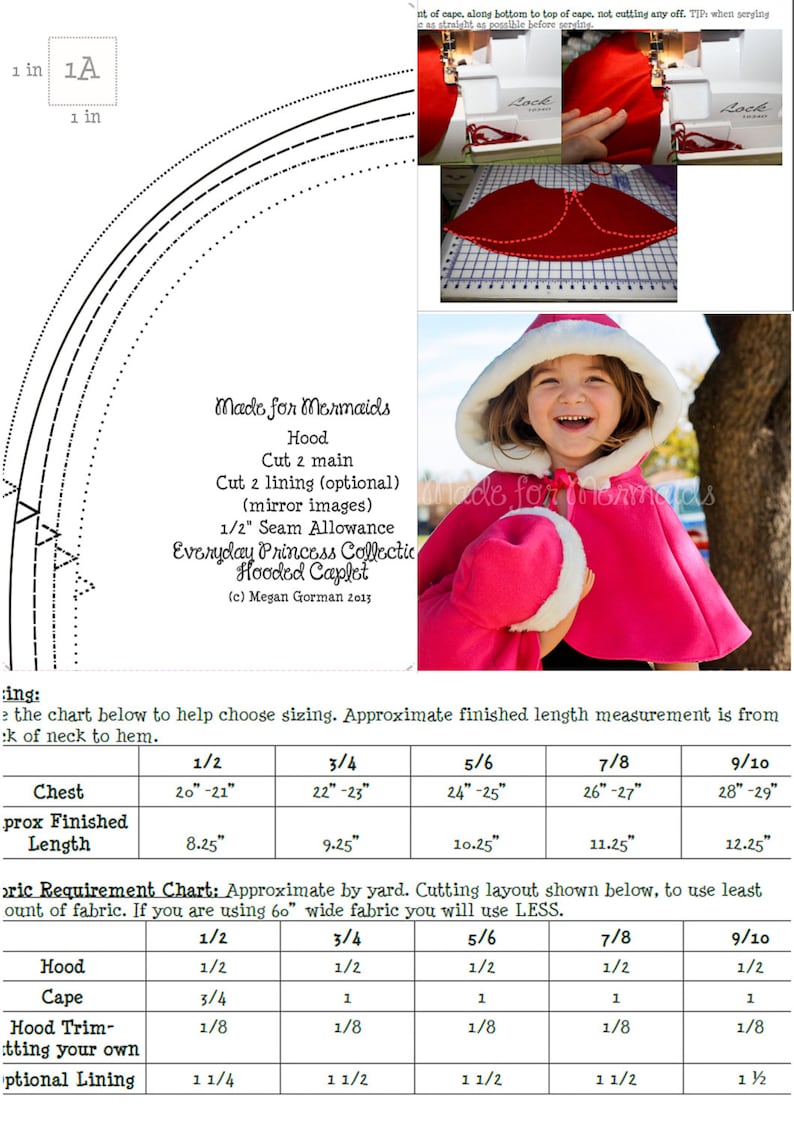 Everyday Princess Hooded Cape Caplet Capelet PDF Pattern instant download Sizes 1/2 9/10 image 5