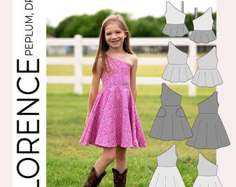 Youth Florence One Shoulder Peplum & Dress PDF Sewing Pattern