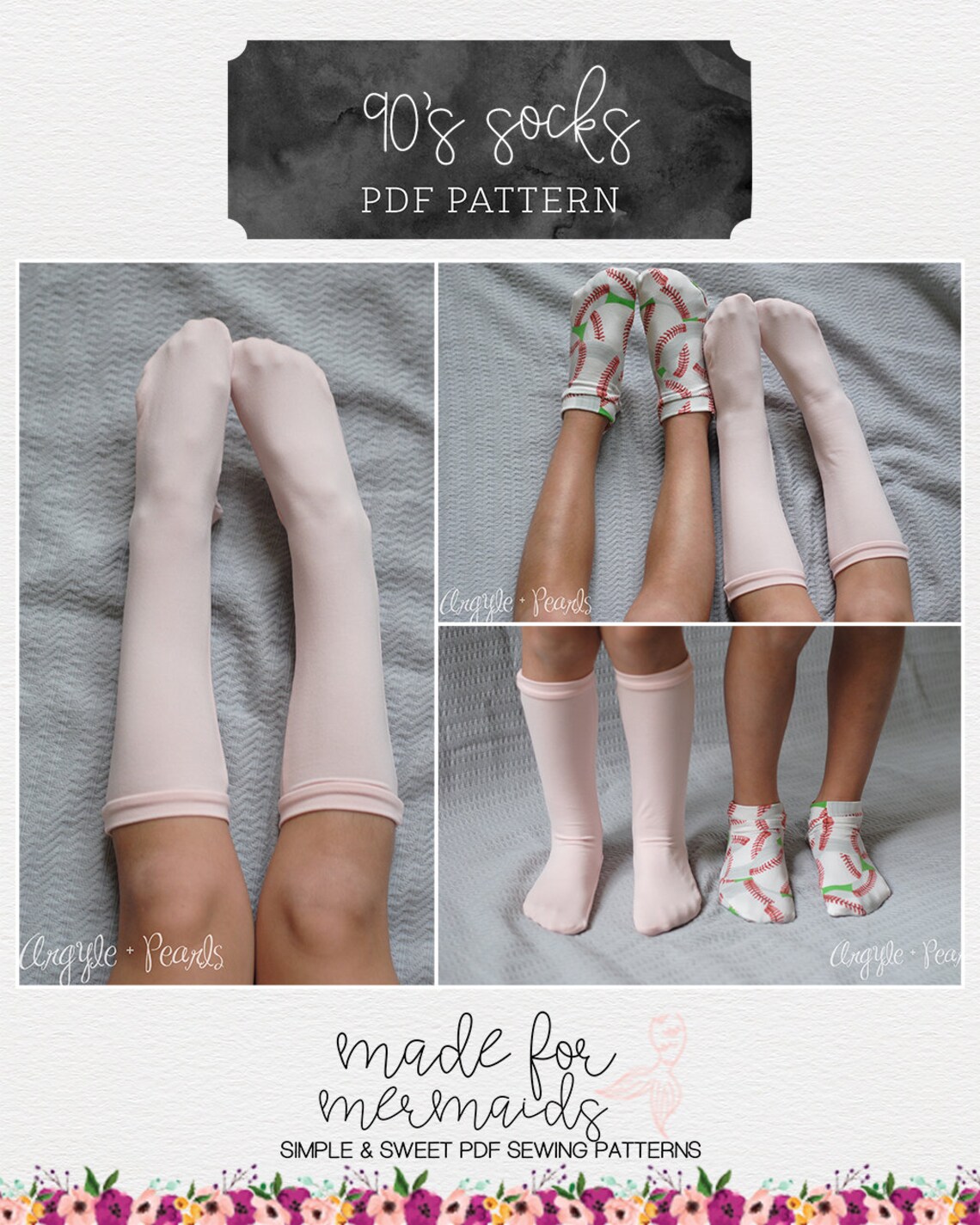 90’s Sock Pattern- Ankle, Crew & Knee Highs PDF Pattern Instant ...