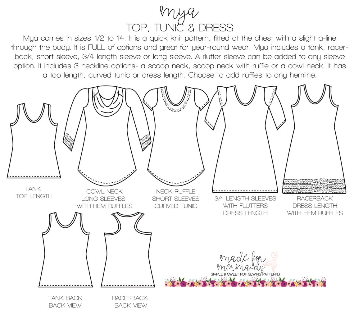 Mya Top, Tunic & Dress PDF Sewing Pattern Sizes 1/2-14 - Etsy