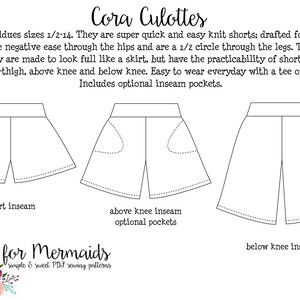 Cora Culottes PDF Sewing Pattern Instant Download Sizes 1/2-14 - Etsy