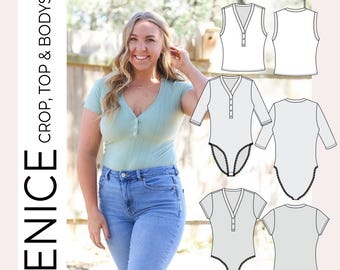 Venice Henley Crop, Top & Bodysuit PDF Sewing Pattern