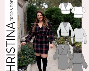 Christina Crossover Crop, Top, Mini, Dress & Midi PDF Sewing Pattern