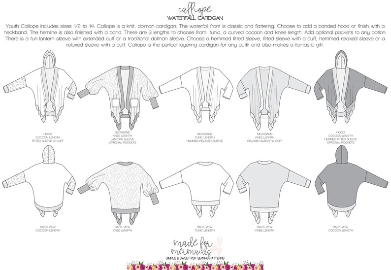 Youth Calliope Cardigan PDF Sewing Pattern Instant Download Etsy