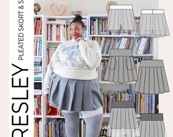 Presley Pleated Micro, Mini & Knee Skirt or Skort PDF Sewing Pattern