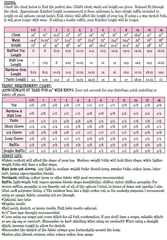 Blair Size Chart