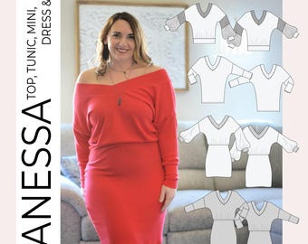 Vanessa V-neck Top, Tunic, Mini, Dress, & Midi PDF Sewing Pattern