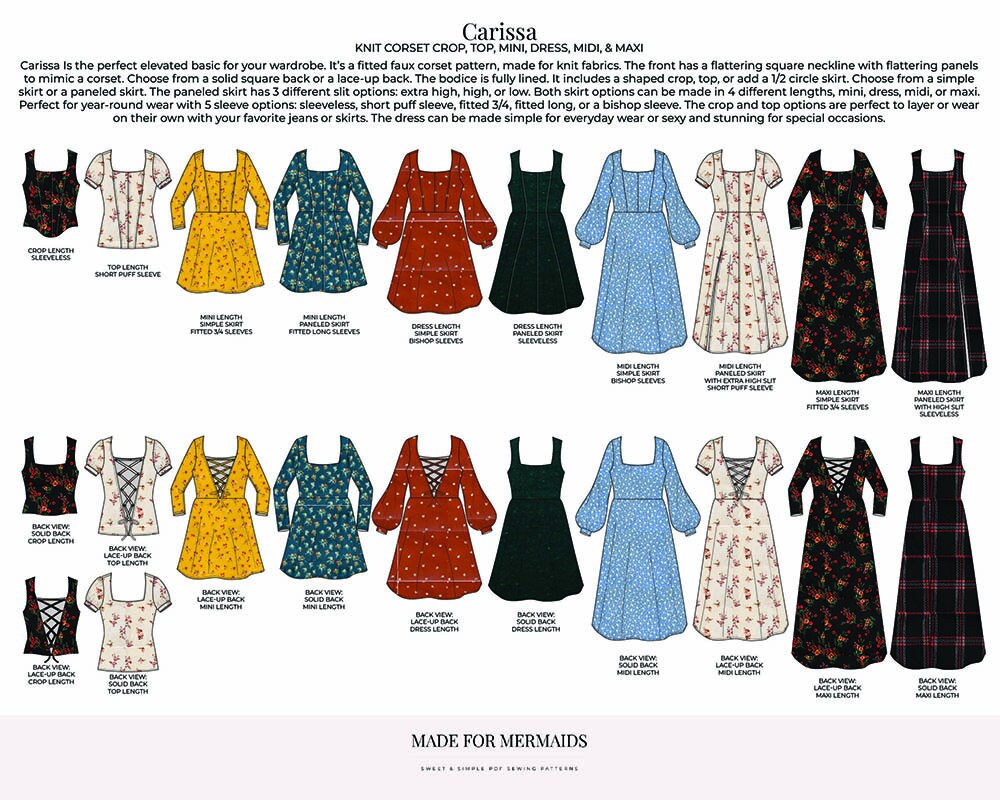 Carissa Knit Corset Crop, Top, Mini, Dress, Midi & Maxi PDF Sewing Pattern - Etsy Carissa Knit Corset Crop, Top, Mini, Dress, Midi & Maxi PDF Sewing Pattern - Etsy