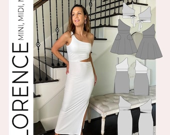 Florence One Shoulder Crop, Mini, Dress, Midi & Maxi PDF Sewing Pattern