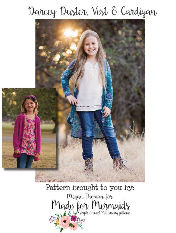 Girls Darcey Duster Vest Cardigan PDF Sewing Pattern Instant Download Sizes 1 2 14 Etsy Canada
