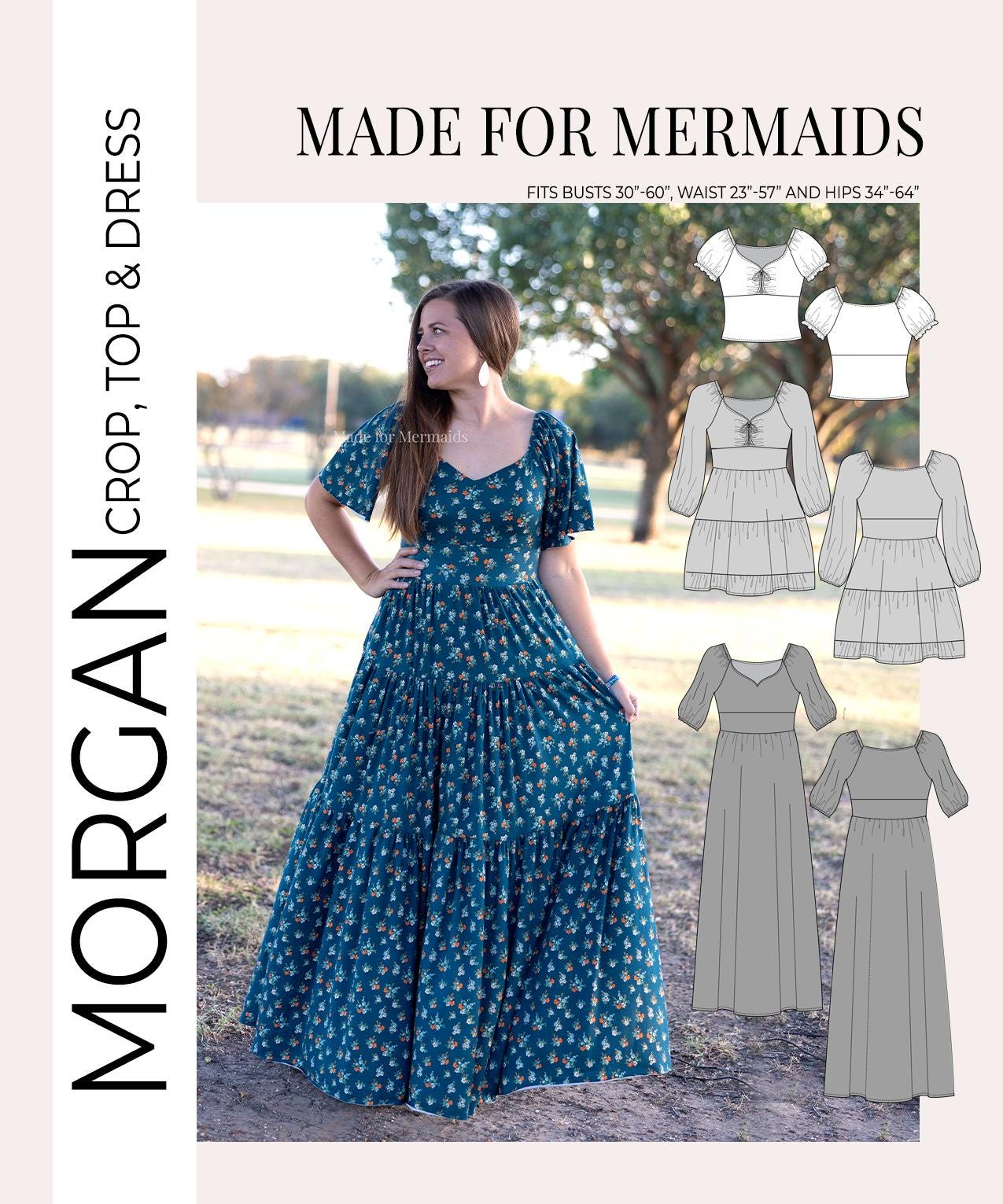 Morgan Sweetheart Crop, Top, Dress, Midi, & Maxi PDF Sewing Pattern