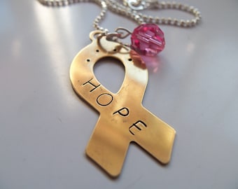 Stamped Metalwork Cancer Awareness Charm