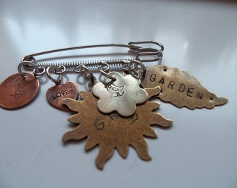 Garden Theme Pin Handstamped Metal Work
