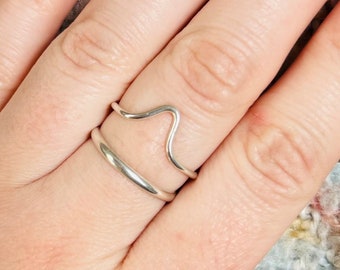 Adjustable Double Stacked Band and V Statement / Thumb Ring in Sterling Silver